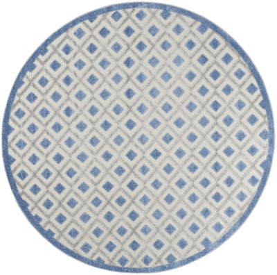 8’ Round Blue and Gray Indoor Outdoor Area Rug