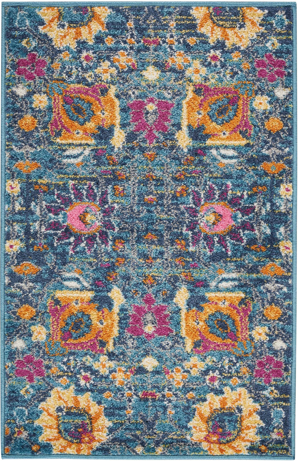 2’ x 3’ Denim Blue Florals Distressed Scatter Rug