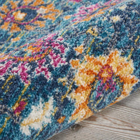 2’ x 8’ Denim Blue Florals Distressed Runner Rug