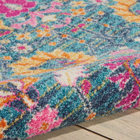 4’ x 6’ Denim Blue Florals Distressed Area Rug