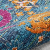 8’ x 10’ Denim Blue Florals Distressed Area Rug