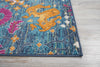 8’ x 10’ Denim Blue Florals Distressed Area Rug