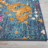 8’ x 10’ Denim Blue Florals Distressed Area Rug