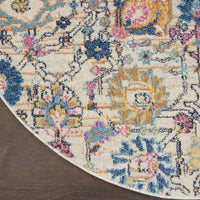 4’ Round Ivory and Multicolor Floral Buds Area Rug