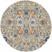 5’ Round Ivory and Multicolor Floral Buds Area Rug