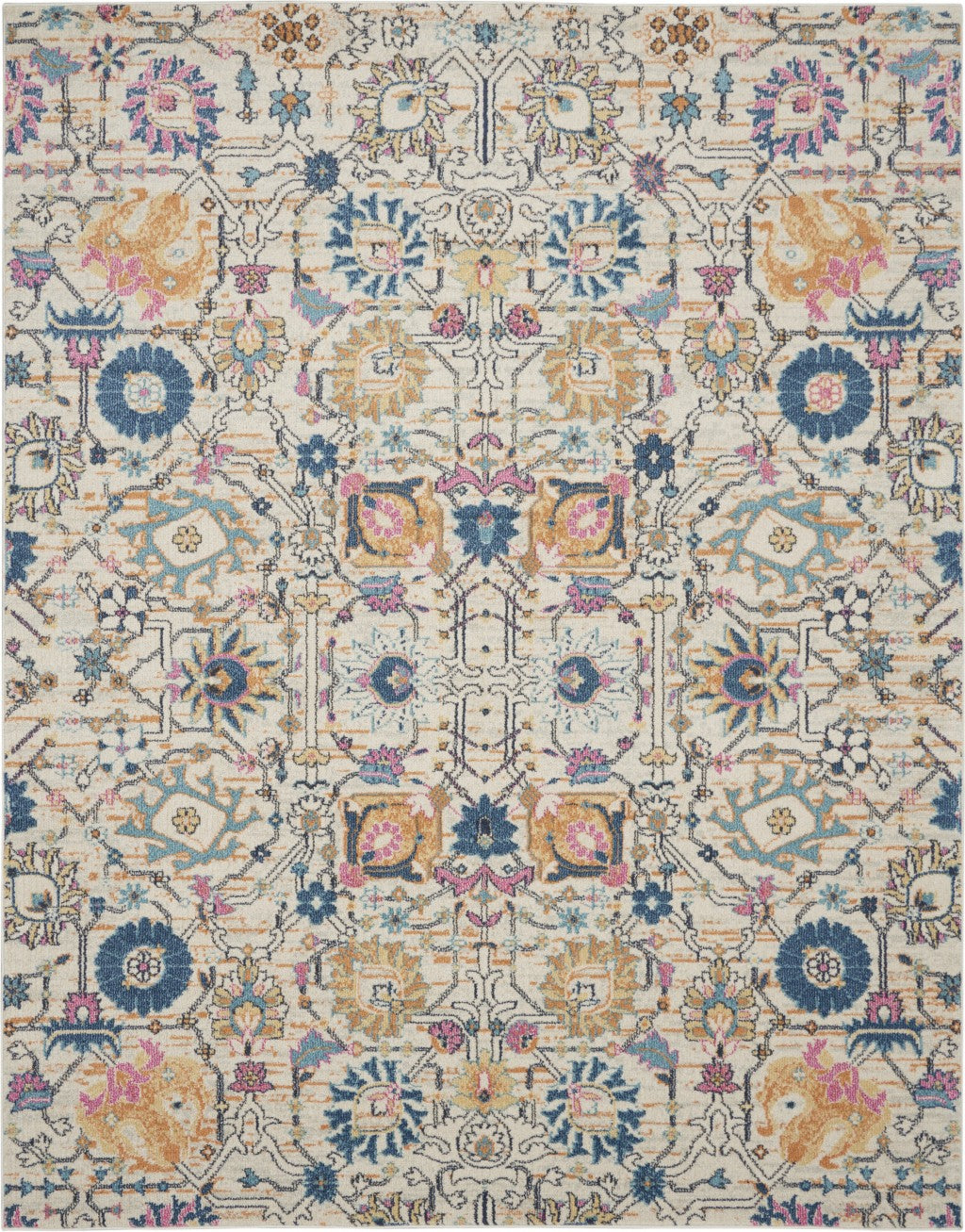 8’ x 10’ Ivory and Multicolor Floral Buds Area Rug