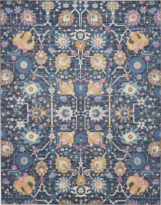 7’ x 10’ Navy Blue Floral Buds Area Rug