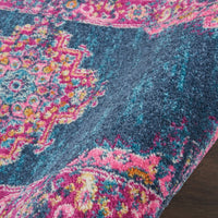 2’ x 10’ Blue and Pink Medallion Runner Rug