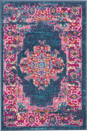 2’ x 3’ Blue and Pink Medallion Scatter Rug