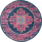 4’ Round Blue and Pink Medallion Area Rug