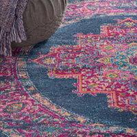 4’ Round Blue and Pink Medallion Area Rug