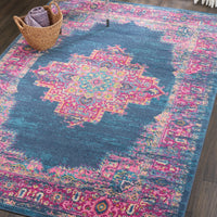 7’ x 10’ Blue and Pink Medallion Area Rug