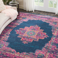 8’ x 10’ Blue and Pink Medallion Area Rug