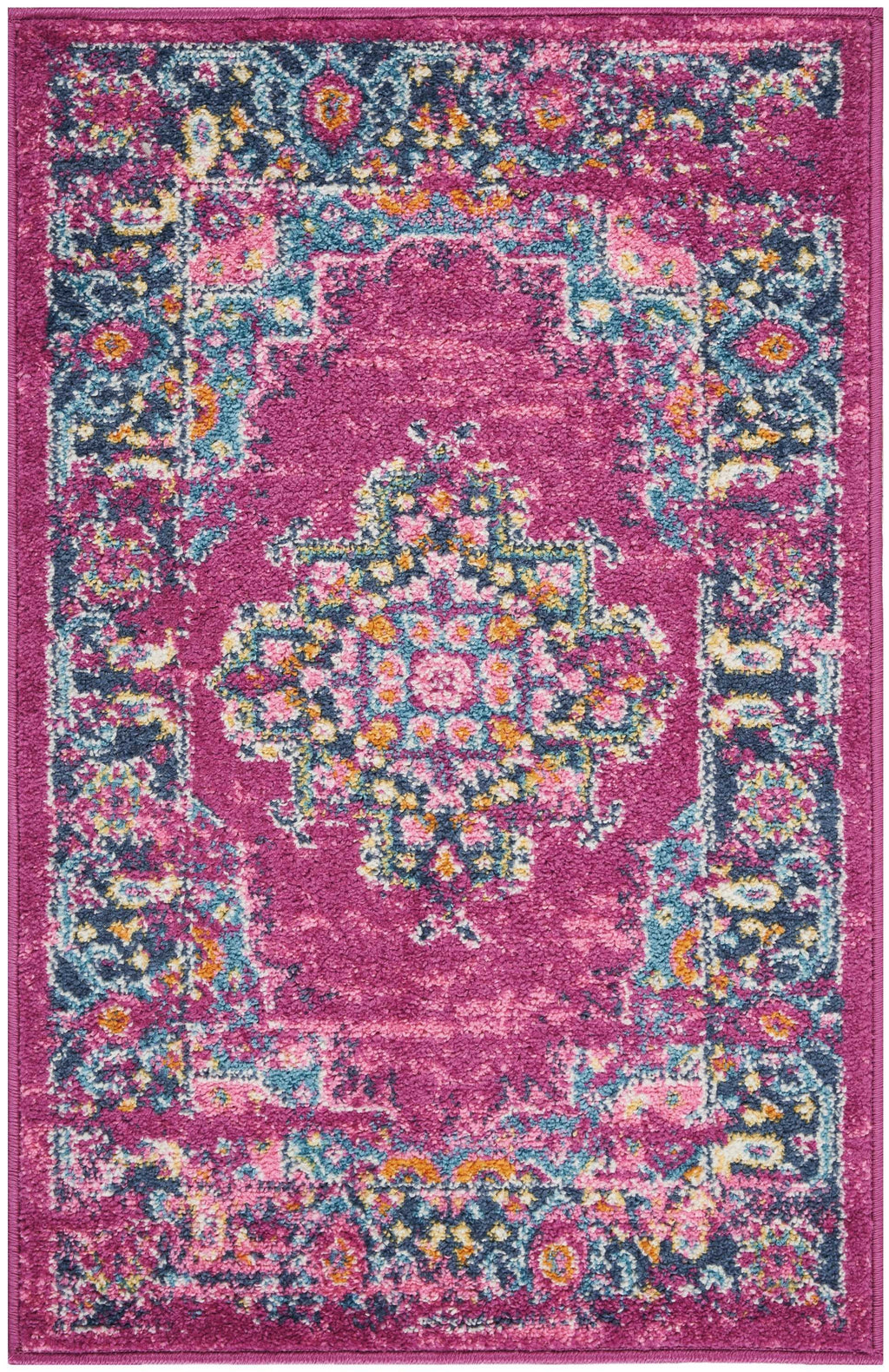 2’ x 3’ Fuchsia and Blue Distressed Scatter Rug