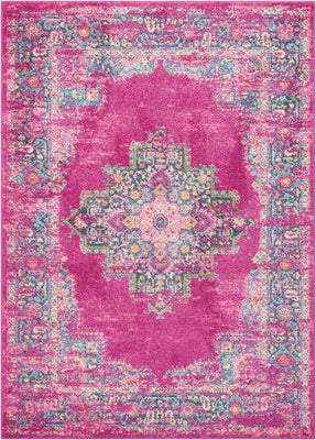 4’ x 6’ Fuchsia and Blue Distressed Area Rug