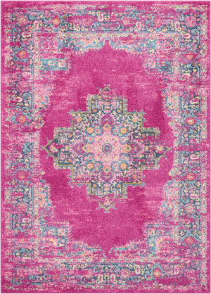 5’ x 7’ Fuchsia and Blue Distressed Area Rug