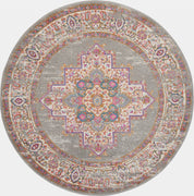 4’ Round Gray and Gold Medallion Area Rug