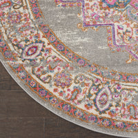 4’ Round Gray and Gold Medallion Area Rug