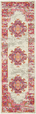 2’ x 6' Ivory and Fuchsia Distressed Runner Rug