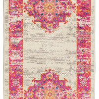 2’ x 10' Ivory and Fuchsia Distressed Runner Rug