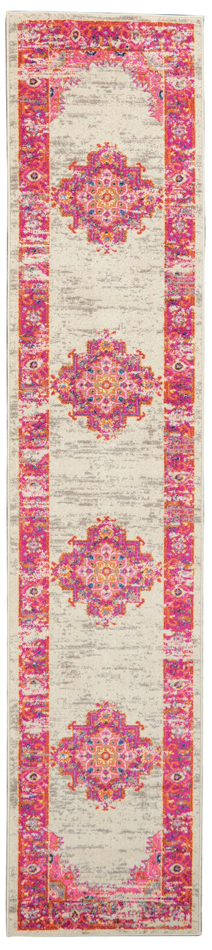 2’ x 10' Ivory and Fuchsia Distressed Runner Rug