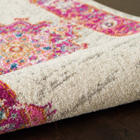 2’ x 10' Ivory and Fuchsia Distressed Runner Rug