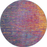 8’ Round Rainbow Abstract Striations Area Rug