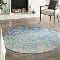 4’ Round Navy and Light Blue Abstract Area Rug