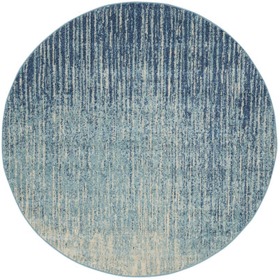 4’ Round Navy and Light Blue Abstract Area Rug