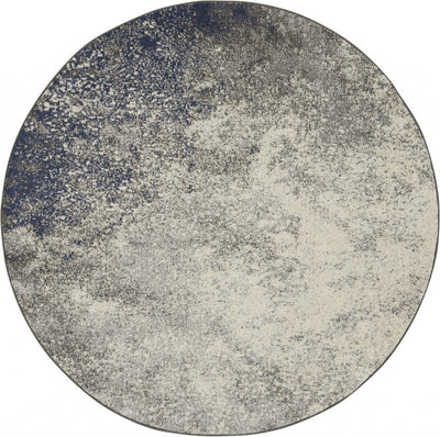 4’ Round Charcoal and Ivory Abstract Area Rug