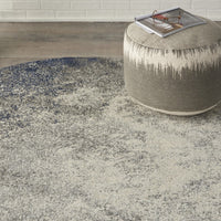 4’ Round Charcoal and Ivory Abstract Area Rug