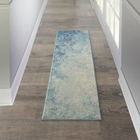 2’ x 8’ Light Blue and Ivory Abstract Sky Runner Rug