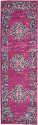 2’ x 8’ Fuchsia and Blue Distressed Runner Rug