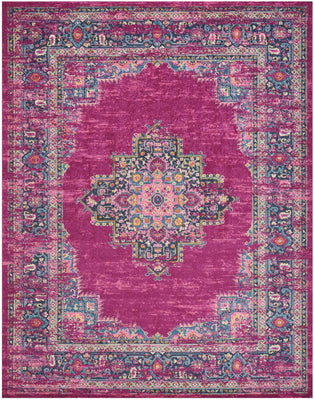 8’ x 10’ Fuchsia and Blue Distressed Area Rug