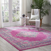 8’ x 10’ Fuchsia and Blue Distressed Area Rug