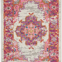 2’ x 3' Ivory and Fuchsia Distressed Scatter Rug