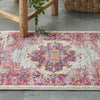 2’ x 3' Ivory and Fuchsia Distressed Scatter Rug