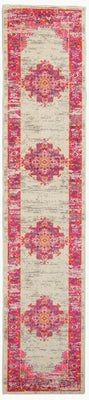 2’ x 8' Ivory and Fuchsia Distressed Runner Rug