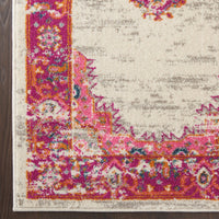 5’ x 7' Ivory and Fuchsia Distressed Area Rug