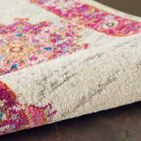 5’ x 7' Ivory and Fuchsia Distressed Area Rug