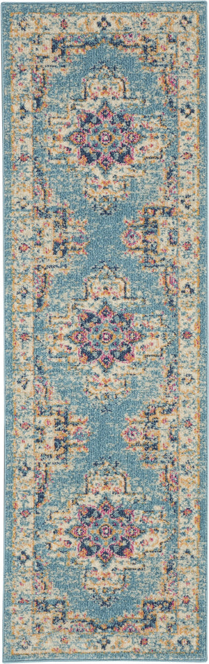 2’x6’ Light Blue Distressed Medallion Runner Rug