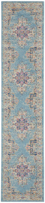 2’ x 10’ Light Blue Distressed Medallion Runner Rug