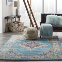 4’x6’ Light Blue Distressed Medallion Area Rug