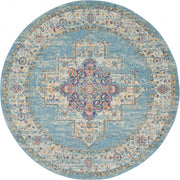 4’ Round Light Blue Distressed Medallion Area Rug