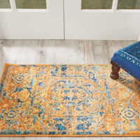 2’ x 3’ Gold and Blue Antique Scatter Rug