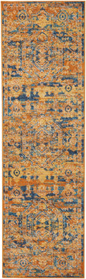 2’ x 8’ Gold and Blue Antique Runner Rug