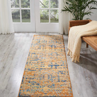 2’ x 8’ Gold and Blue Antique Runner Rug