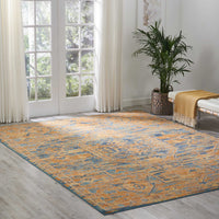 8’ x 10’ Gold and Blue Antique Area Rug