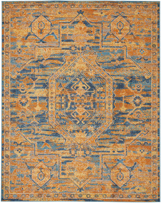 8’ x 10’ Gold and Blue Antique Area Rug