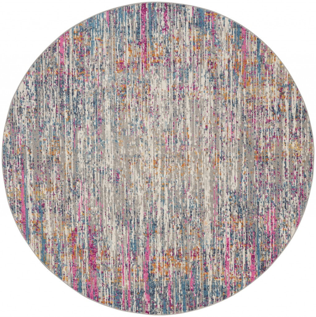 4’ Round Ivory Abstract Striations Area Rug